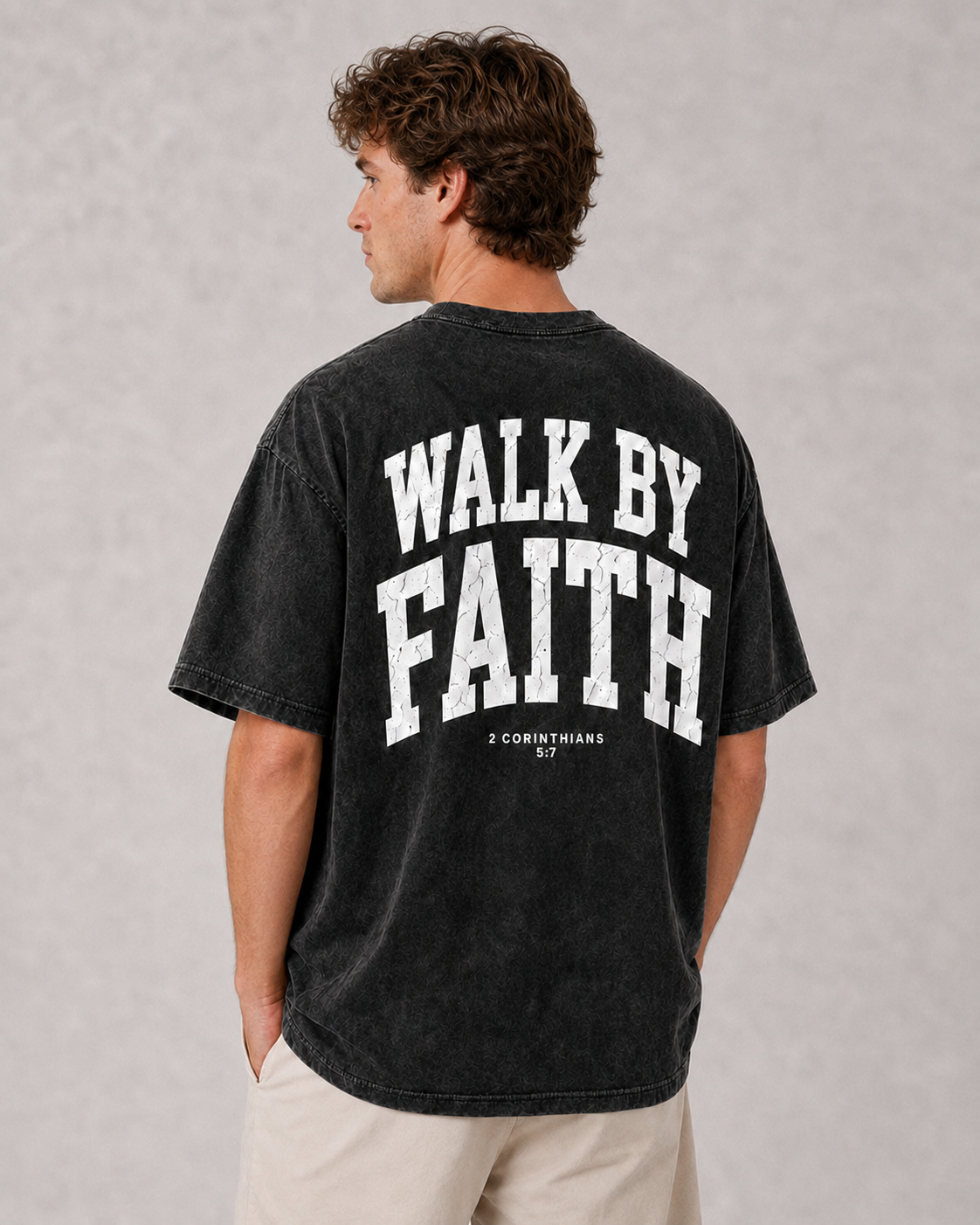 Walk By Faith Washed Oversized Cotton Tee